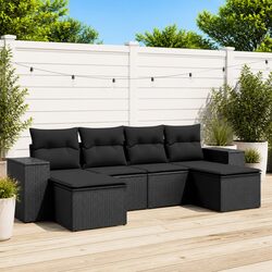 Garden Sofa Set 6 Piece Outdoor Furniture Patio Lounge Seating Black Rattan