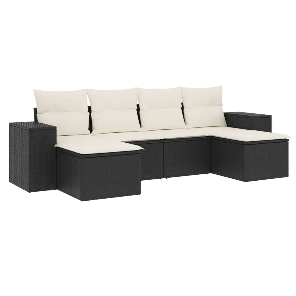 6 Piece Garden Sofa Set Black PE Rattan Outdoor Furniture with Cushions