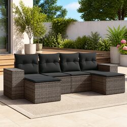 6 Piece Garden Sofa Set with Cushions Grey Outdoor Patio Furniture Modular
