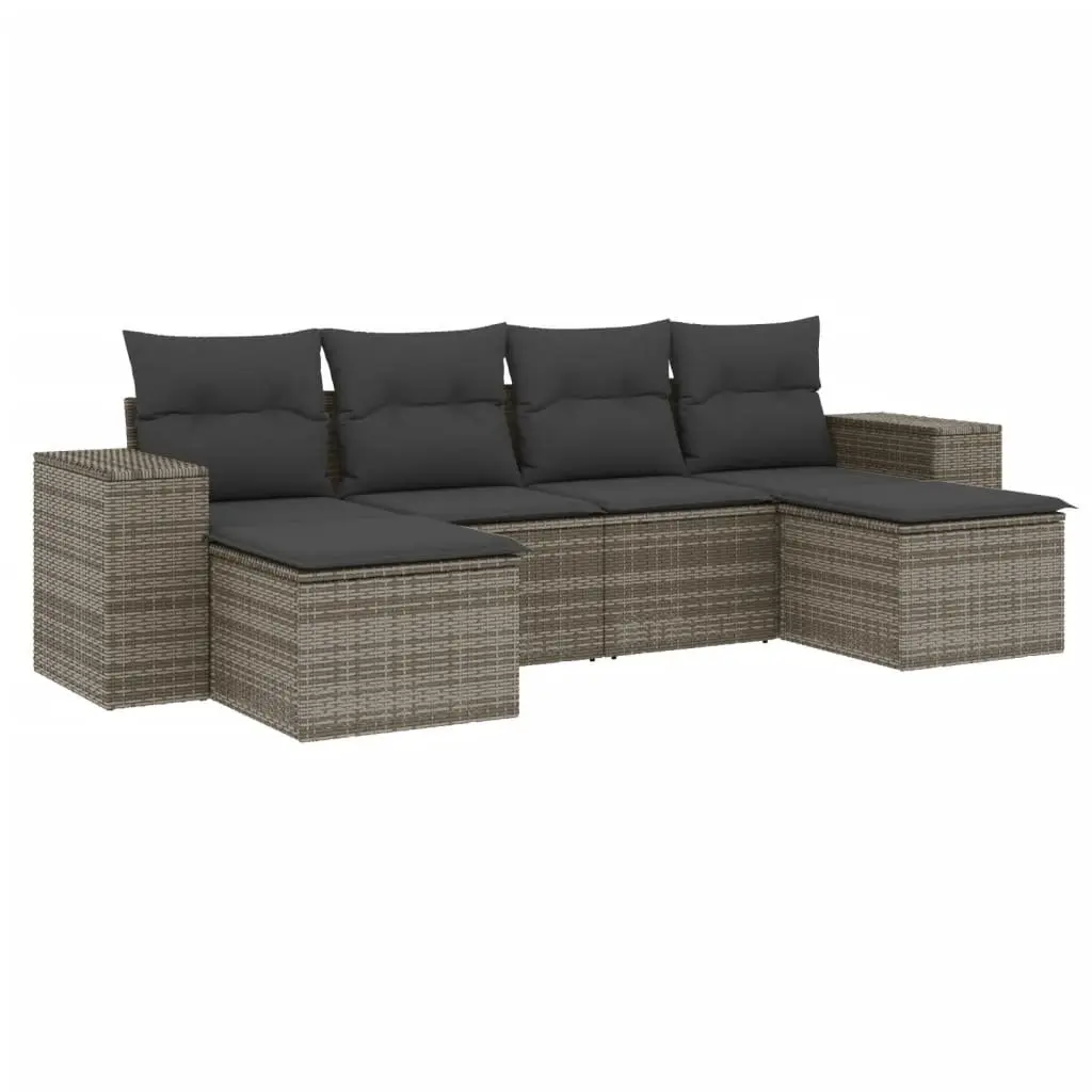 6 Piece Garden Sofa Set Modular PE Rattan Grey Outdoor Patio Furniture with Cushions