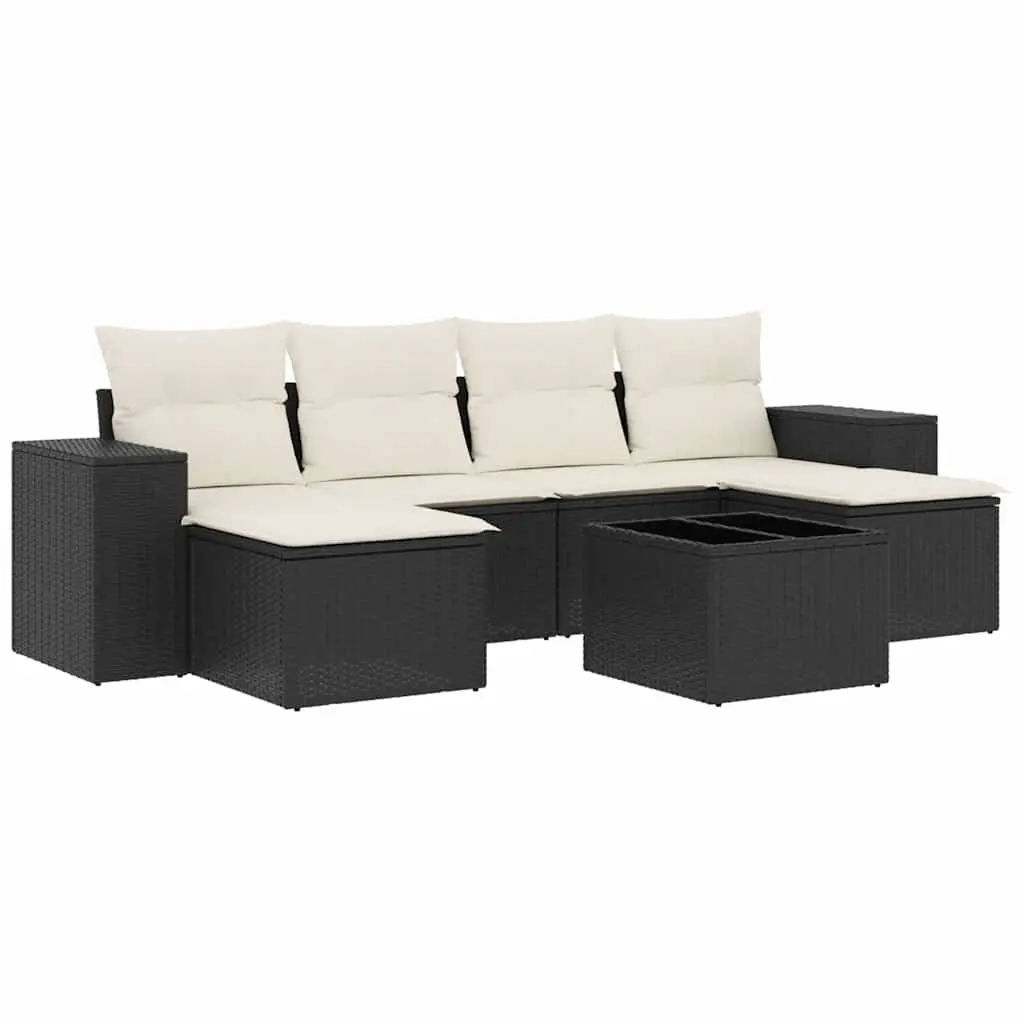 7 Piece Garden Sofa Set Outdoor Patio Furniture with Cushions Storage Black