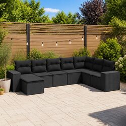 Garden Sofa Set 8 Piece Outdoor Furniture Black Poly Rattan Patio Sectional