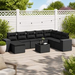 Garden Sofa Set 9 Piece Black Poly Rattan Outdoor Furniture Modular Patio Lounge