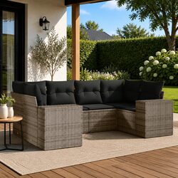 Garden Sofa Set 6 Piece Outdoor Furniture Grey Poly Rattan Patio Lounge with