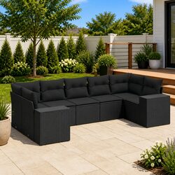 7 Piece Garden Sofa Set with Storage Cushions Outdoor Patio Furniture Black