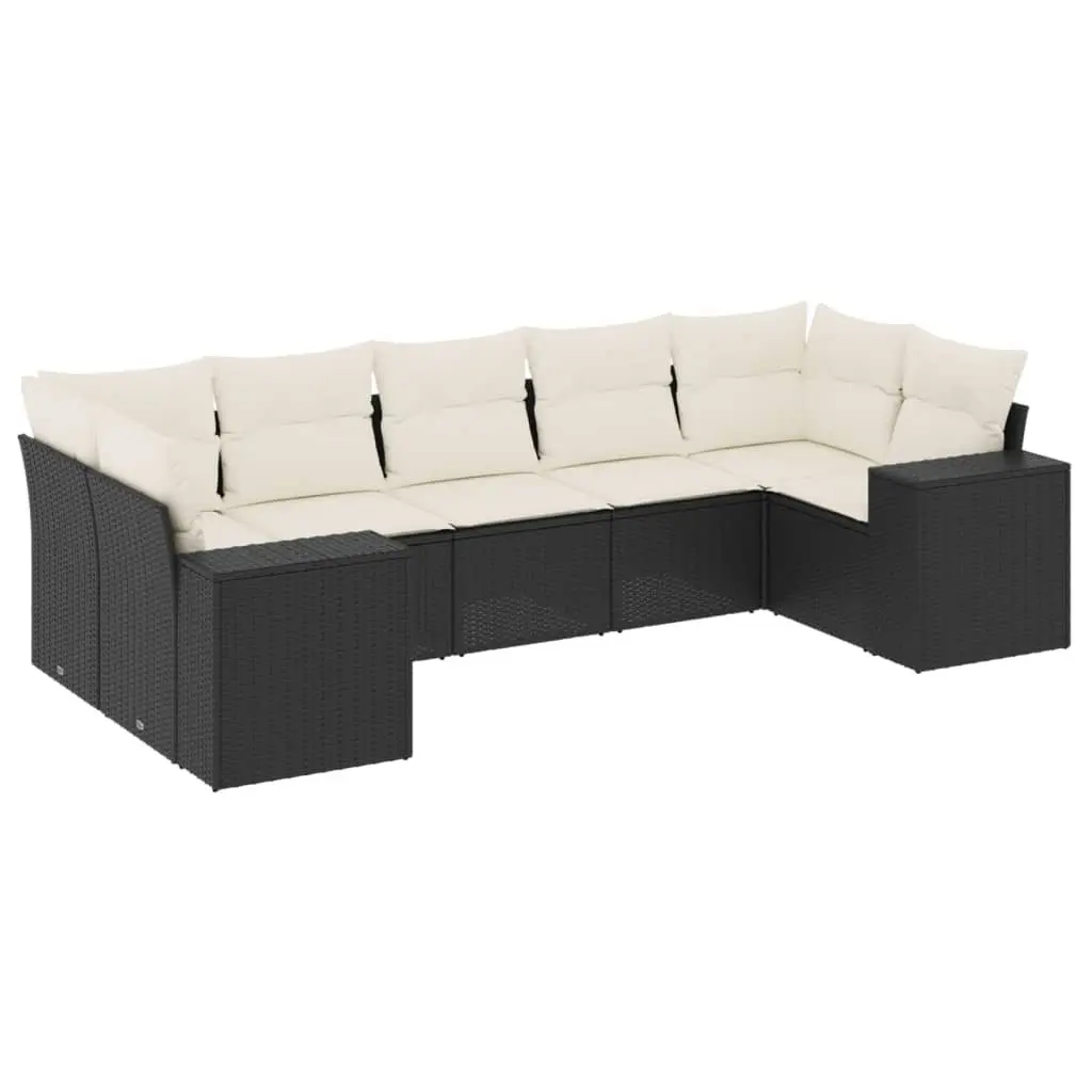 7 Piece Garden Sofa Set Black PE Rattan Outdoor Patio Furniture with Cushions