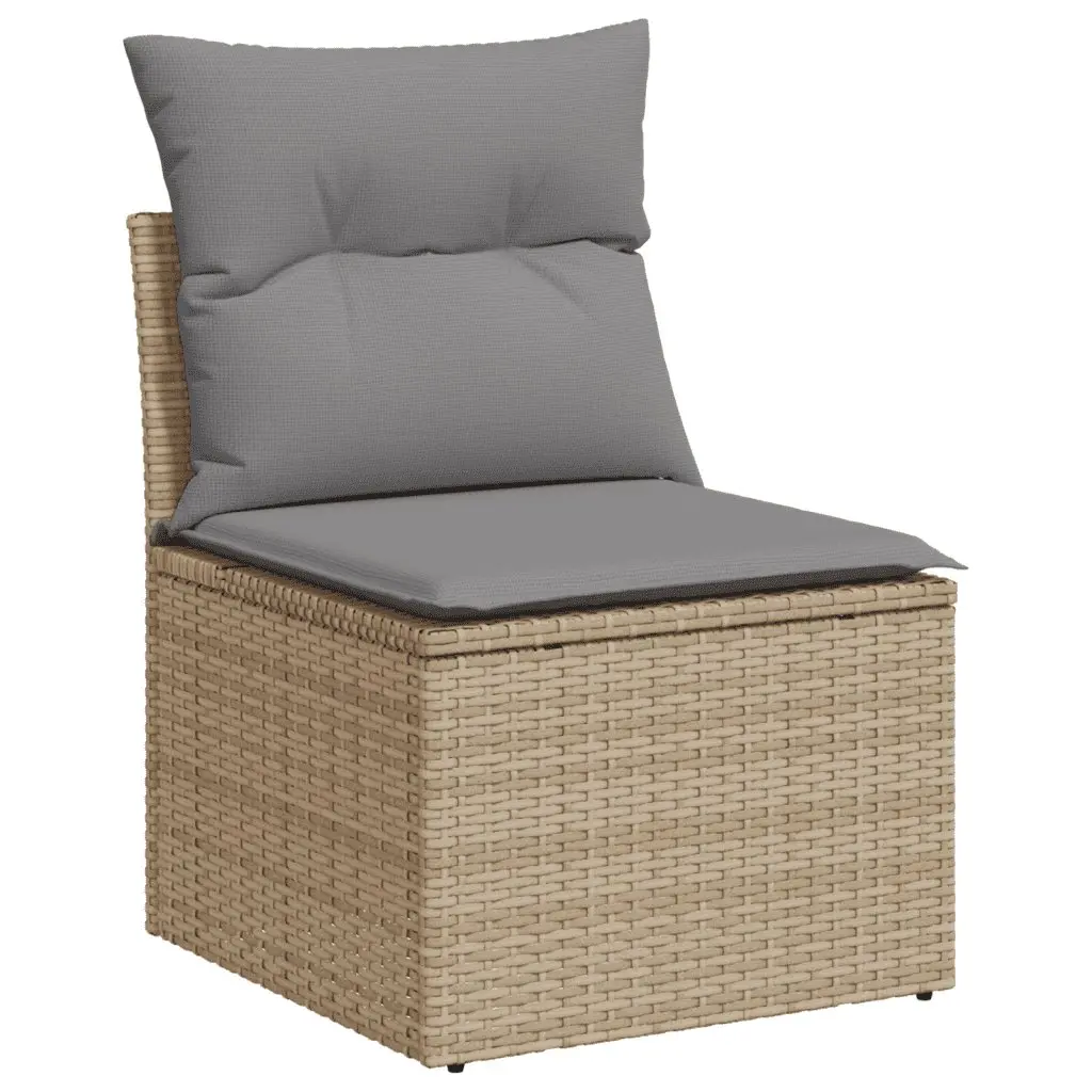 7 Piece Outdoor Garden Sofa Set Beige Poly Rattan Patio Furniture with Cushions
