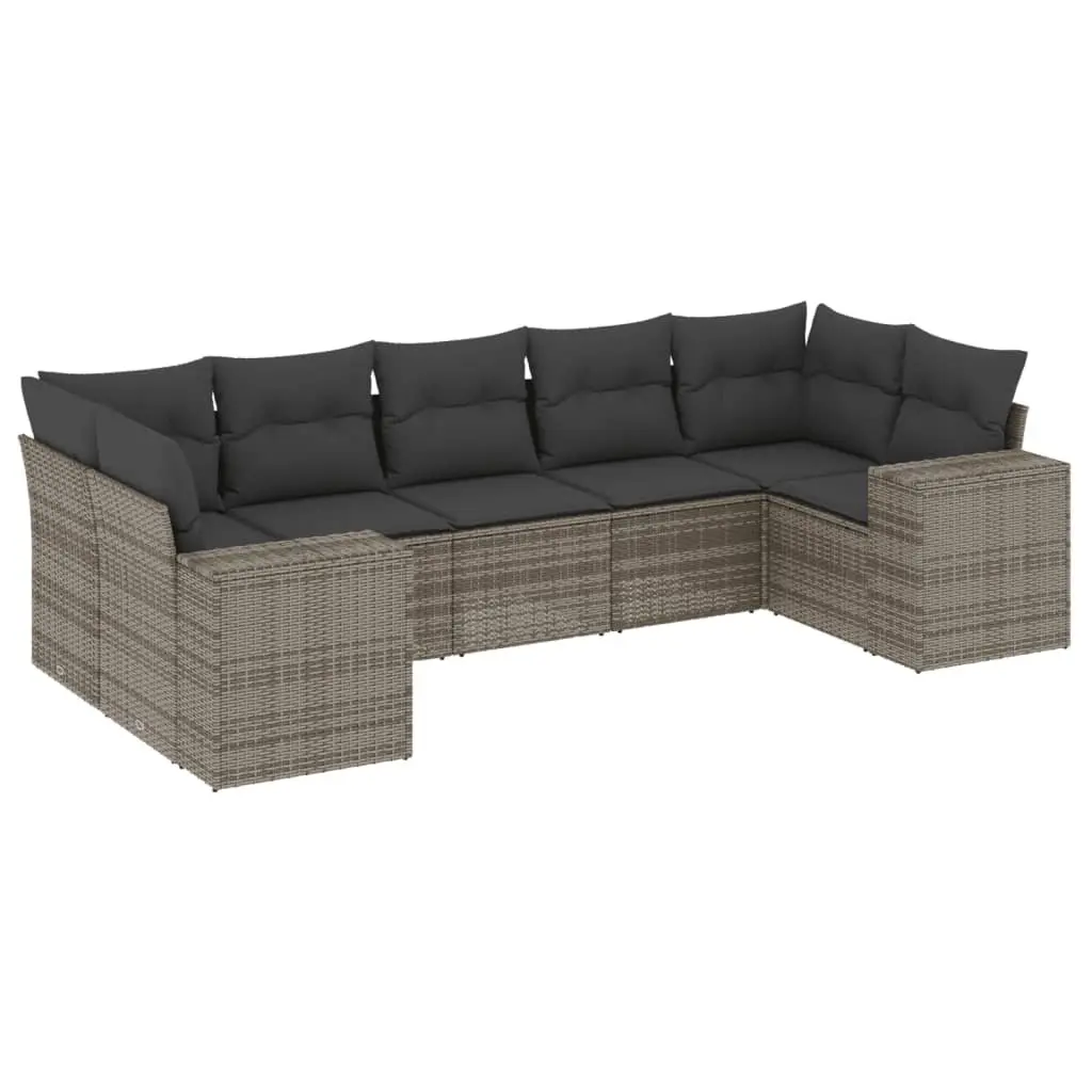 7 Piece Garden Sofa Set Outdoor Furniture Patio Sectional Grey Poly Rattan