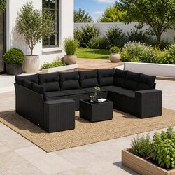 Garden Sofa Set 10 Piece Outdoor Furniture Black Poly Rattan Patio Lounge