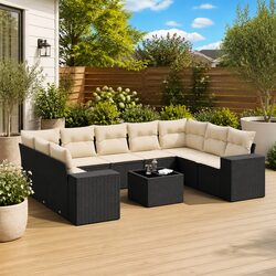 Garden Sofa Set 10 Piece Outdoor Furniture Black Poly Rattan Patio Lounge with