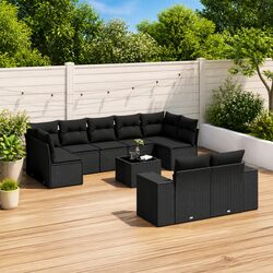 Garden Sofa Set 10 Piece Outdoor Furniture Black Poly Rattan Patio Seating