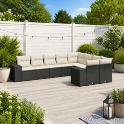 Garden Sofa Set 9 Piece Outdoor Patio Furniture Black Poly Rattan Modular