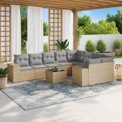 Garden Sofa Set 10 Piece Outdoor Furniture Beige Poly Rattan Patio Lounge