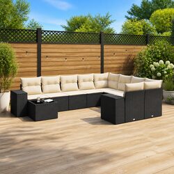 Garden Sofa Set 10 Piece Outdoor Furniture Black Poly Rattan Modular Patio