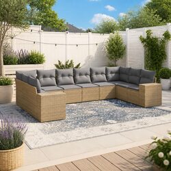 Garden Sofa Set 10 Piece Outdoor Furniture Beige Poly Rattan Modular Patio