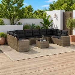 Garden Sofa Set 11 Piece Outdoor Furniture Grey Poly Rattan Patio Lounge with