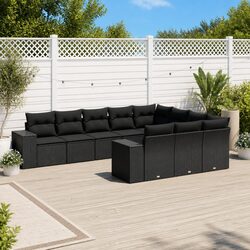 Garden Sofa Set 10 Piece Outdoor Furniture Patio Sectional with Cushions Black