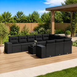 Garden Sofa Set 11 Piece Outdoor Furniture Black Poly Rattan Patio Modular