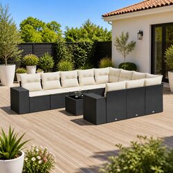 Garden Sofa Set 11 Piece Outdoor Furniture Black Poly Rattan Patio Lounge