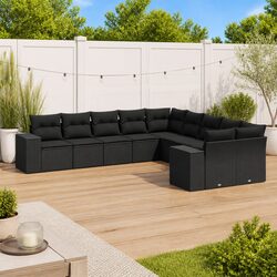 Garden Sofa Set 10 Piece Outdoor Furniture Patio Lounge Black Poly Rattan