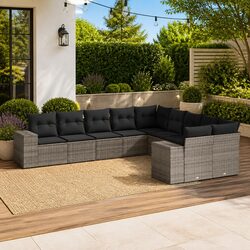 Garden Sofa Set 10 Piece Outdoor Furniture Patio Seating Grey Poly Rattan