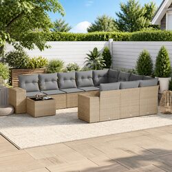 Garden Sofa Set 11 Piece Outdoor Furniture Patio Beige Poly Rattan with Cushions