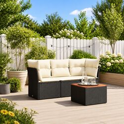 4 Piece Garden Sofa Set with Storage Cushions Black Poly Rattan Outdoor Patio