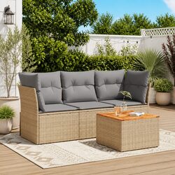 Garden Sofa Set 4 Piece Outdoor Furniture Beige Poly Rattan Patio Lounge with