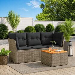 4 Piece Garden Sofa Set with Cushions Grey Poly Rattan Outdoor Patio Furniture
