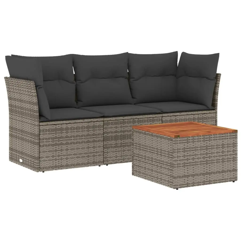 4 Piece Garden Sofa Set with Cushions Grey Poly Rattan Outdoor Patio Furniture