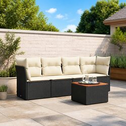 5 Piece Outdoor Garden Sofa Set Black Poly Rattan Patio Furniture with Cushions