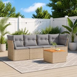 Garden Sofa Set 5 Piece Outdoor Furniture Patio Beige Poly Rattan with Cushions