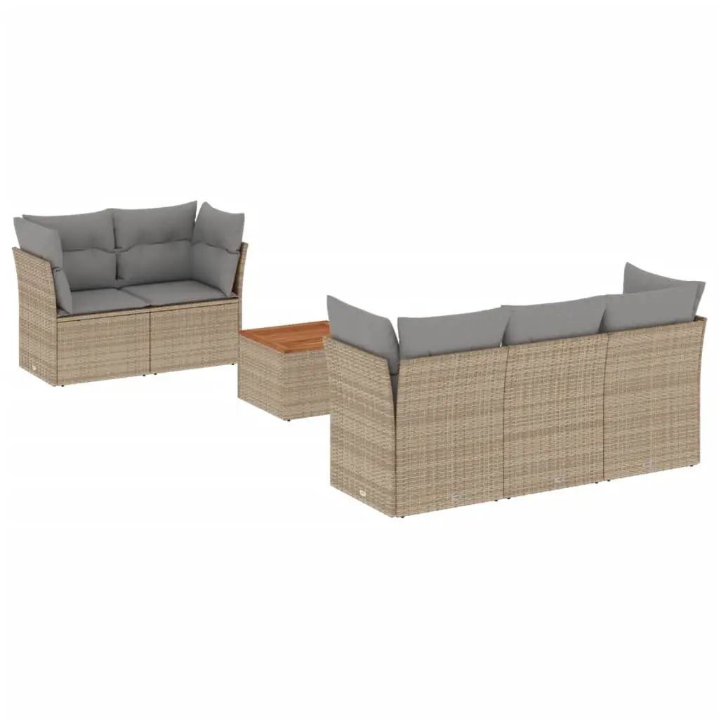 6 Piece Garden Sofa Set Outdoor Patio Furniture Beige Poly Rattan with Cushions