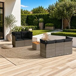 Garden Sofa Set 6 Piece Outdoor Furniture Grey Poly Rattan Patio with Storage