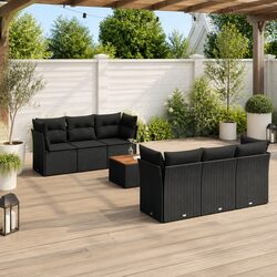 7 Piece Garden Sofa Set Outdoor Furniture Black Poly Rattan Patio Lounge with