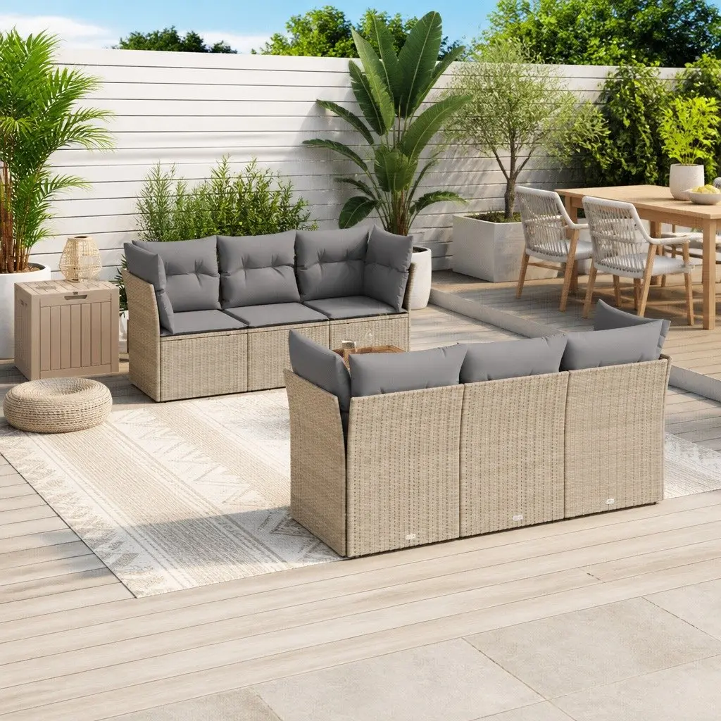 7 Piece Garden Sofa Set Outdoor Furniture Poly Rattan Beige with Cushions