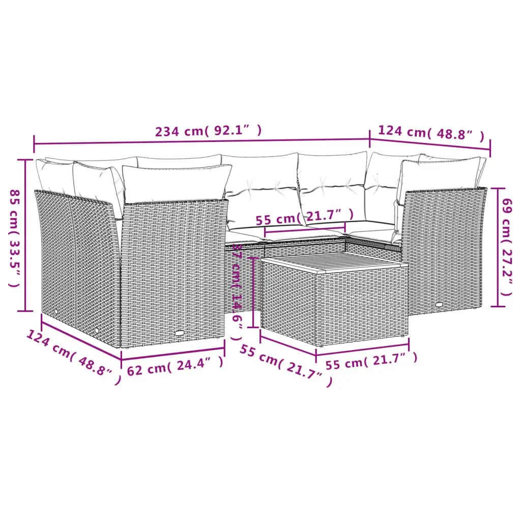 7 Piece Garden Sofa Set with Storage Grey Poly Rattan Outdoor Furniture Patio