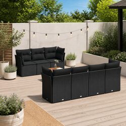 8 Piece Outdoor Garden Sofa Set Black Poly Rattan Patio Furniture with Cushions