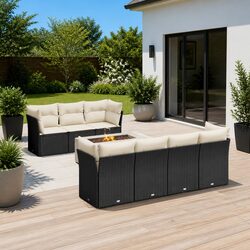 Garden Sofa Set 8 Piece Outdoor Furniture Black Poly Rattan Modular Patio