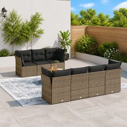 Garden Sofa Set 8 Piece Outdoor Furniture Grey Poly Rattan Modular Patio Seating