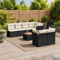 Garden Sofa Set 8 Piece Outdoor Furniture Black Poly Rattan Modular Patio