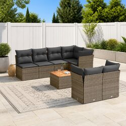 Garden Sofa Set 8 Piece Outdoor Furniture with Cushions Grey Poly Rattan Patio