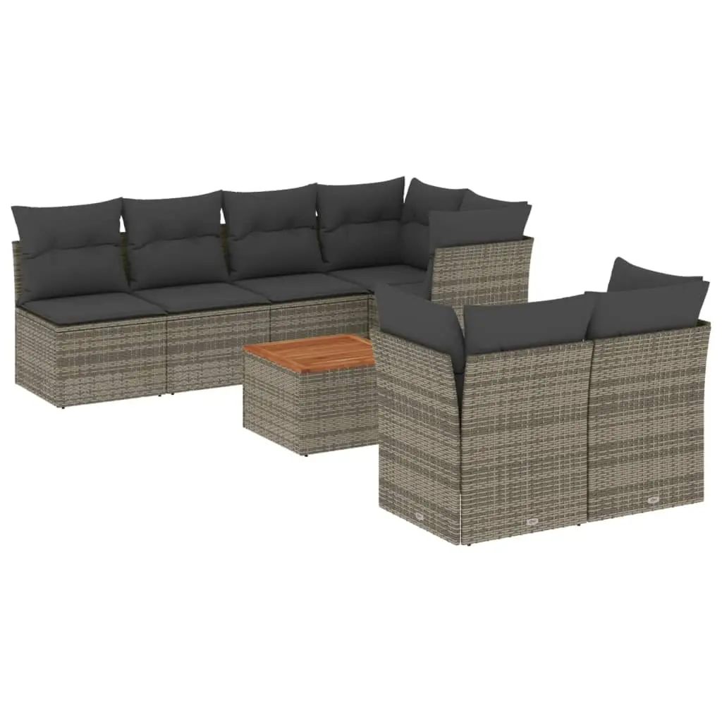 Garden Sofa Set 8 Piece Outdoor Furniture with Cushions Grey Poly Rattan Patio