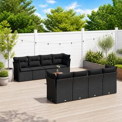 Garden Sofa Set 9 Piece Outdoor Furniture Patio Sectional with Cushions Black