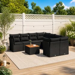 9 Piece Outdoor Garden Sofa Set with Storage Cushions Black Rattan Patio