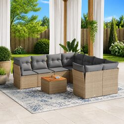 Garden Sofa Set 9 Piece Outdoor Furniture Beige Poly Rattan Patio Lounge Seating