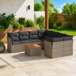 Garden Sofa Set 9 Piece Outdoor Furniture Grey Poly Rattan Patio Seating with
