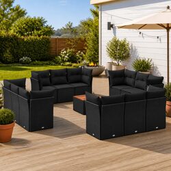 Garden Sofa Set 13 Piece Outdoor Furniture Black Poly Rattan Patio Seating