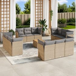 Garden Sofa Set 13 Piece Outdoor Furniture Patio Beige Poly Rattan Modular