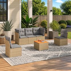 Garden Sofa Set 6 Piece Outdoor Furniture Patio Lounge Beige Poly Rattan Modular